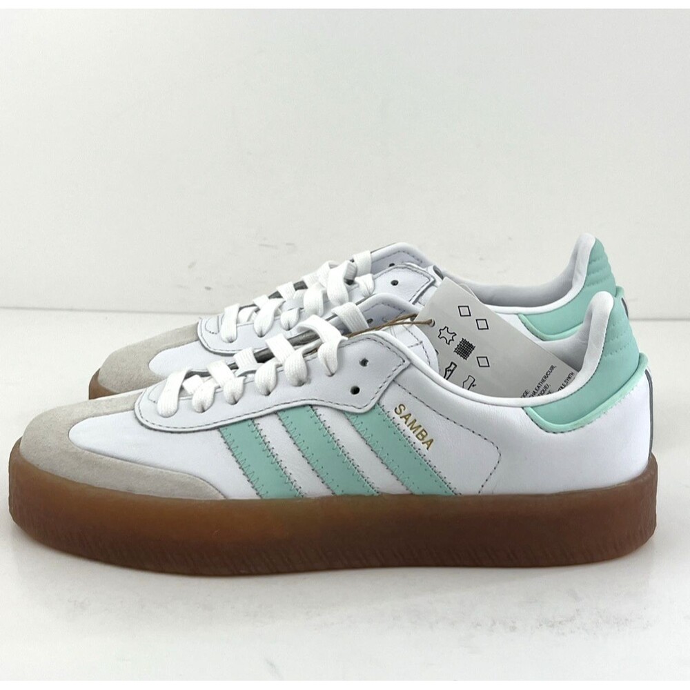 Adidas Sambae J White Mint Gum Platform Shoes Sneakers Youth 5.5 Womens 6.5